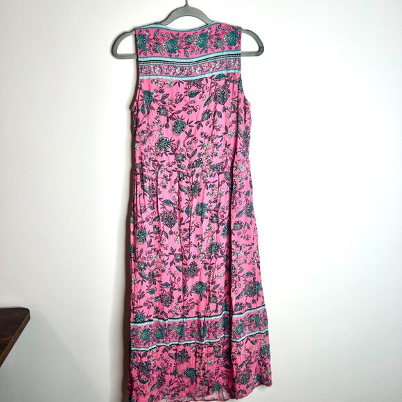 J. Jill Pink Paisley Boho V-Neck Midi Dress Bright Colorful Beach Coastal Sz L - Picture 4 of 4